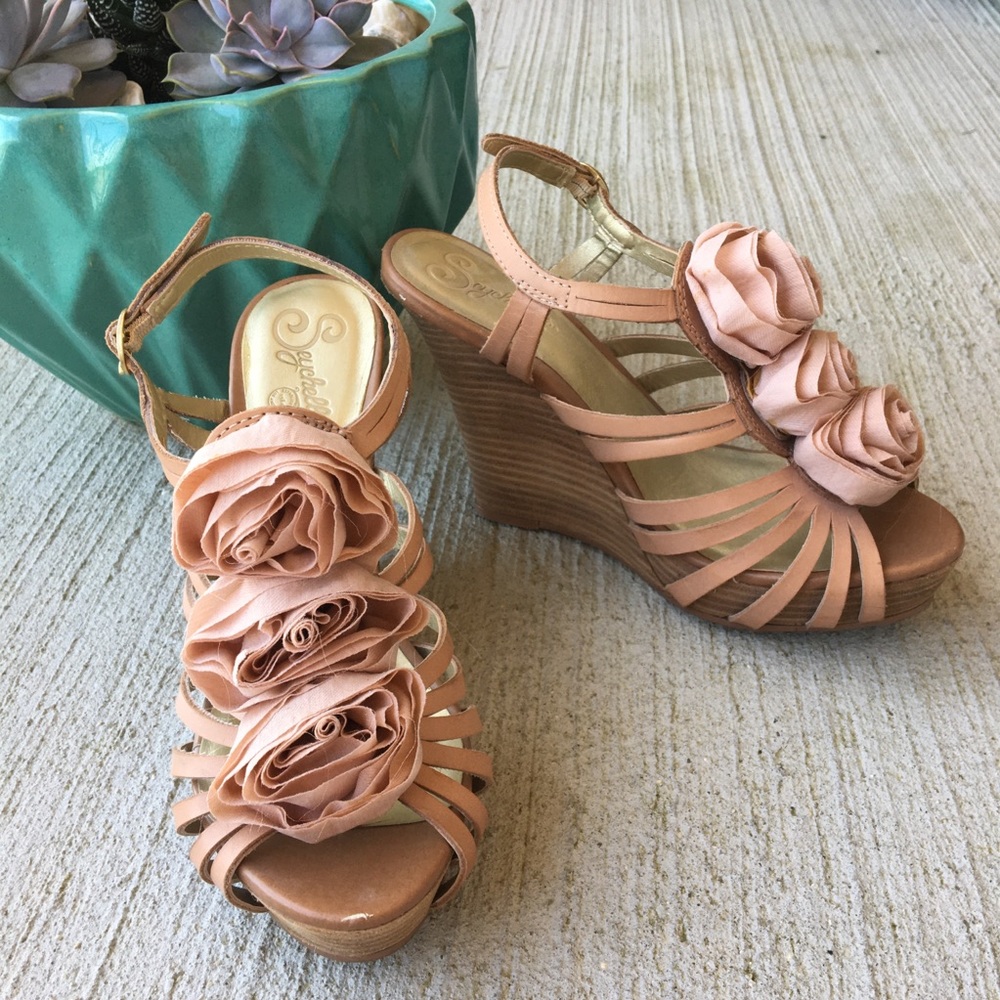Seychelles flower wedges nude pink 8.5
